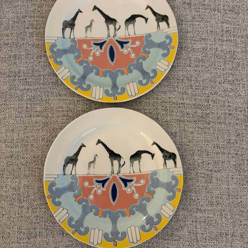 Anthropologie StoryTiles Giraffe Plates With Colorful Accents Set of 2